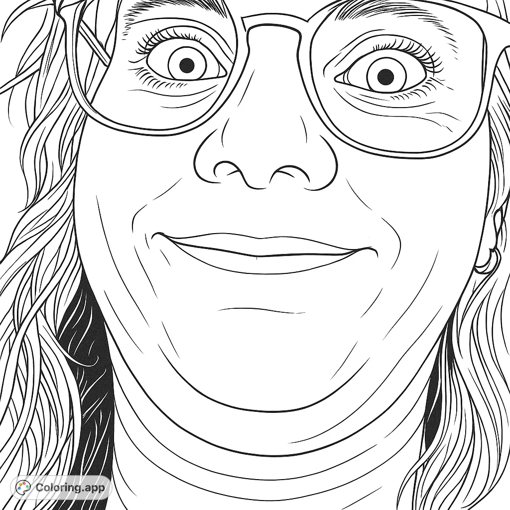 Capture a humorous wide-eyed portrait with prominent eyeglasses and expressive facial features, perfect for adding your unique artistic touch and bringing a playful character to life.