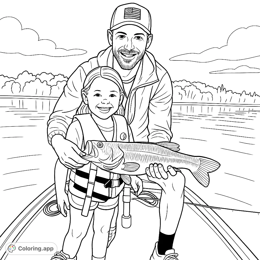 Capture a heartwarming fishing moment! A father and daughter proudly display their large catch on a boat. Perfect for celebrating family, outdoor adventures, and the thrill of fishing.