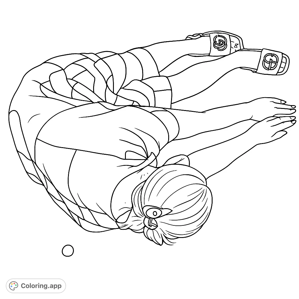 Discover a stylish geometric fashion coloring page featuring a person in a unique relaxed pose. Intricate patterns and bold shapes offer a creative escape for all.