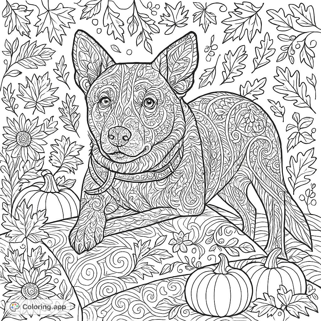 An intricate coloring page featuring a loyal canine companion resting on a sofa, with detailed fur patterns and attentive eyes. Perfect for dog lovers of all ages.