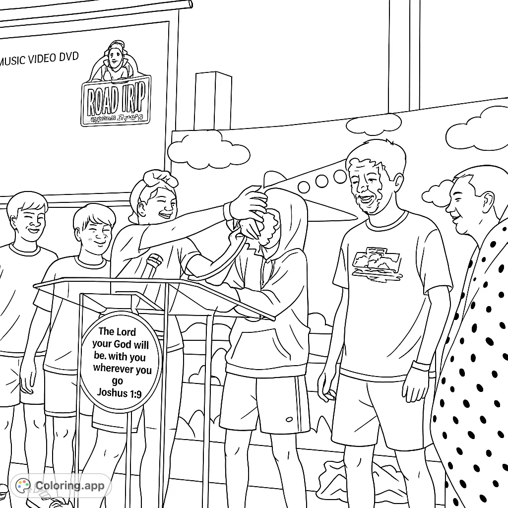 Capture the hilarious chaos of a pie-in-the-face game with a group of young people. A "Road Trip" themed backdrop adds to the playful event.