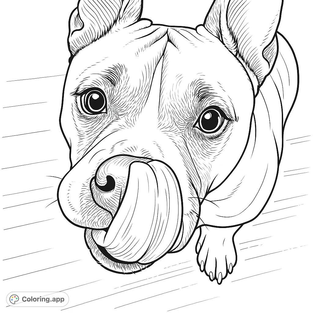 A charming close-up of a friendly dog playfully licking its nose, capturing a moment of canine curiosity. Perfect for pet lovers of all ages.