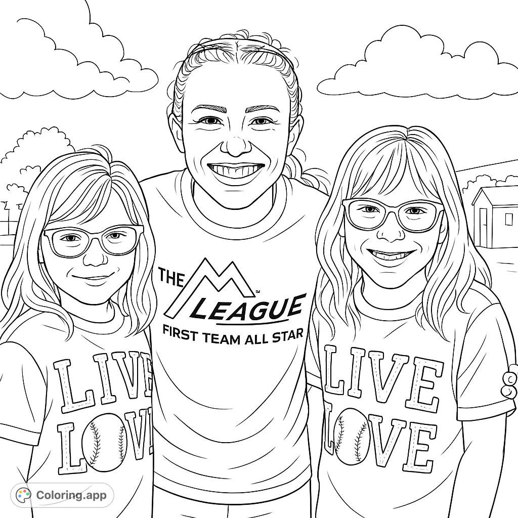 Capture the joy of friendship with this smiling trio. Two younger children in glasses and tie-dye shirts flank a taller individual, all set against an outdoor backdrop.