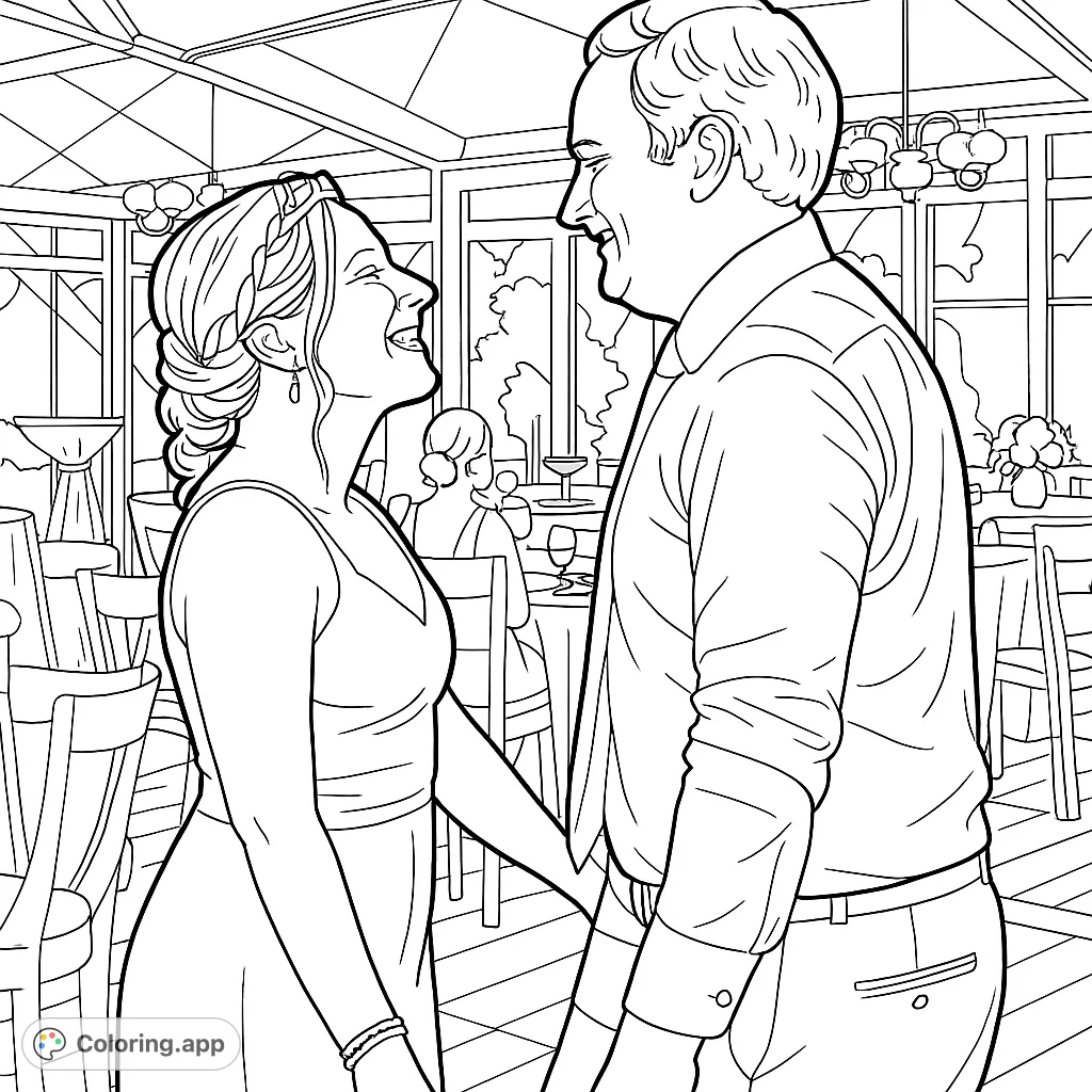 Capture a moment of connection between a man and a woman smiling at each other in a celebratory setting, surrounded by subtle background details.