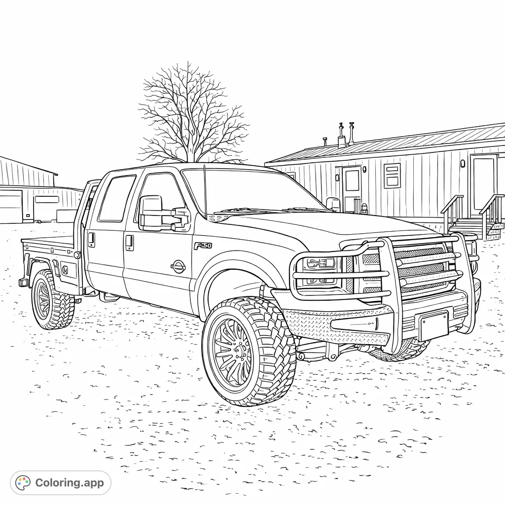 Detailed heavy-duty flatbed pickup truck with rugged features, perfect for truck enthusiasts to personalize with their own creative palette.