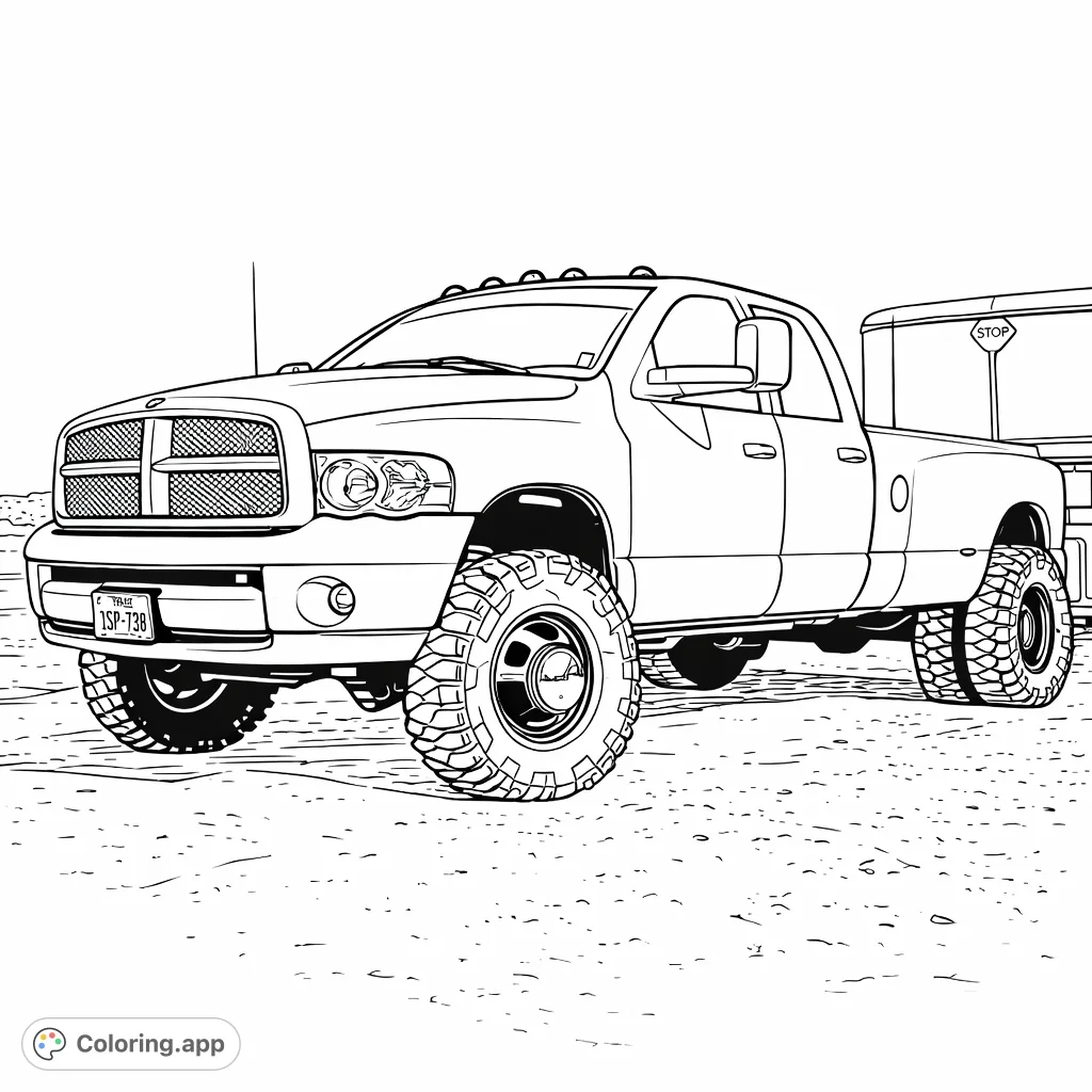 Rugged Lifted Truck and Trailer - Coloring.app