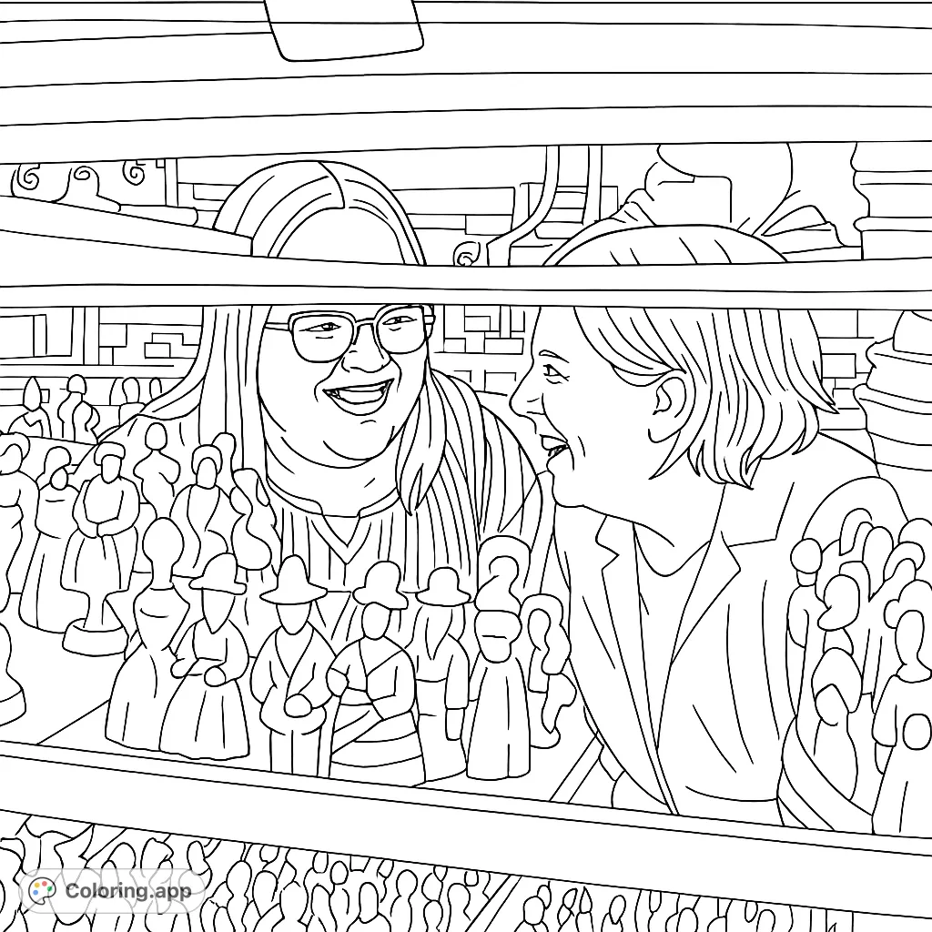 Capture a candid moment of joy between two friends, depicted with warm smiles and laughter in a subtly layered setting. Perfect for relaxation.