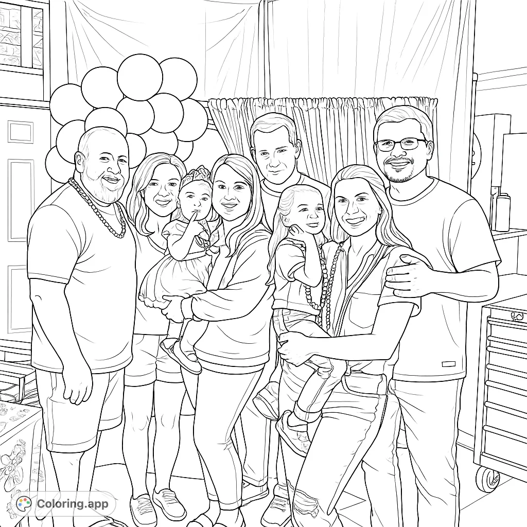 A joyous family gathering with multiple generations, including babies and children, posed in front of festive decorations. Perfect for celebrating family bonds.