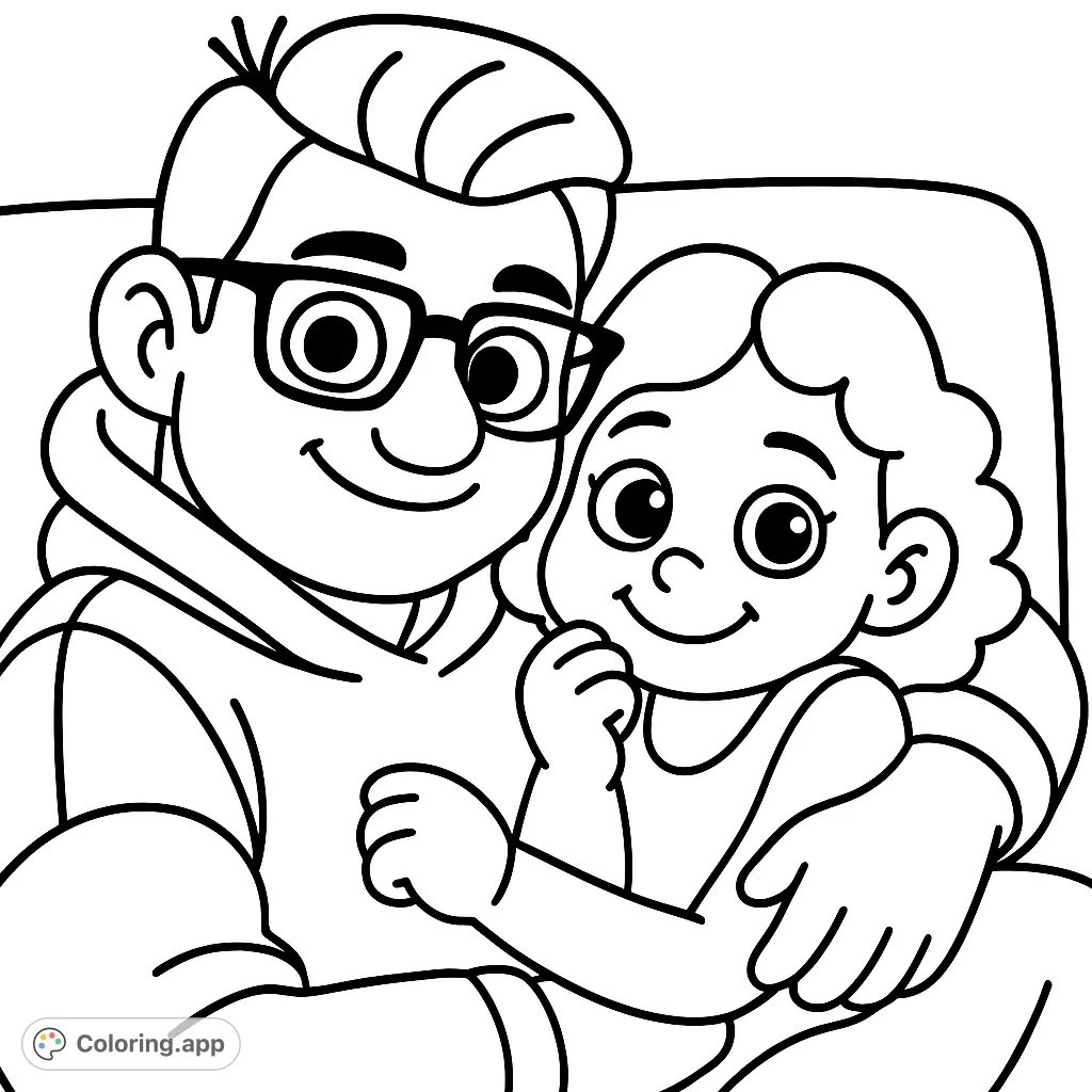 Capture the heartwarming moment of a happy duo sharing a comforting hug. This simple, cartoony scene is perfect for all ages to color with joy and creativity.