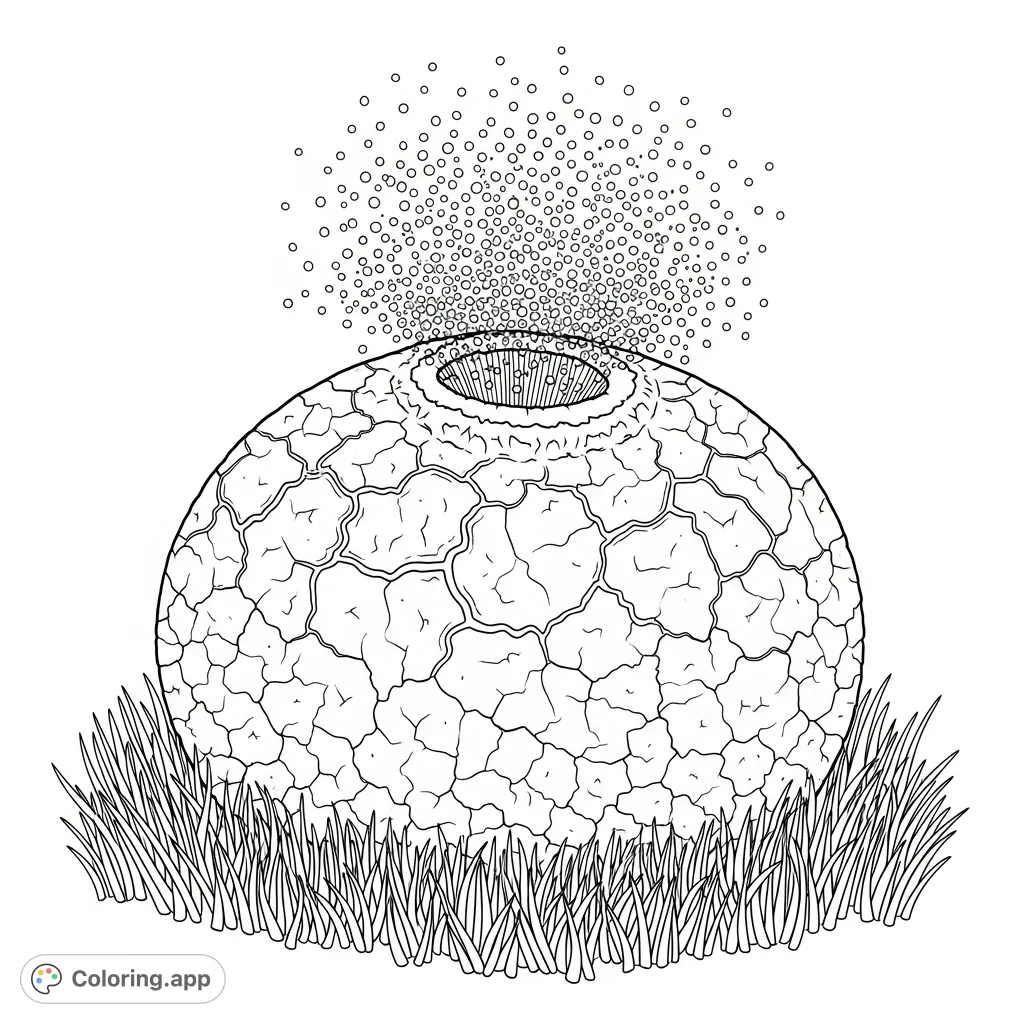 Discover the intricate beauty of a giant puffball fungus releasing a dense cloud of spores, showcasing a fascinating natural phenomenon with detailed textures.