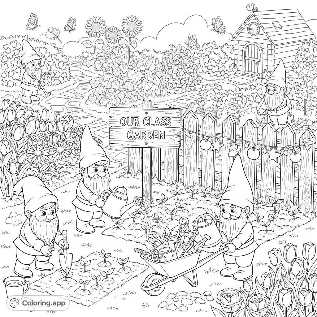 Discover a charming gnome school garden, where tiny gardeners tend to sprouts and flowers, fostering friendship and growth.