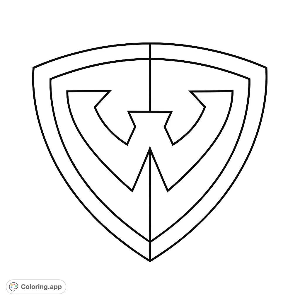 A striking shield design featuring a bold, stylized letter W. Perfect for personalizing with team colors or favorite shades. A strong emblem to color.