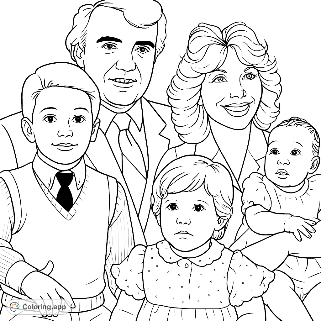 Capture the warmth of family with this vintage portrait coloring page. Featuring a multi-generational family, it offers a nostalgic scene for all ages to enjoy and personalize.