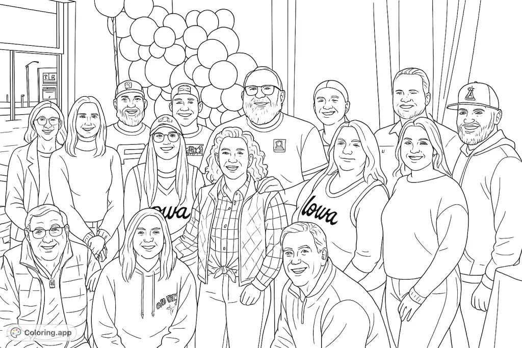 Capture the joy of a group portrait featuring friends and family. Personalize each face and outfit, creating a heartwarming scene of shared smiles and connections.