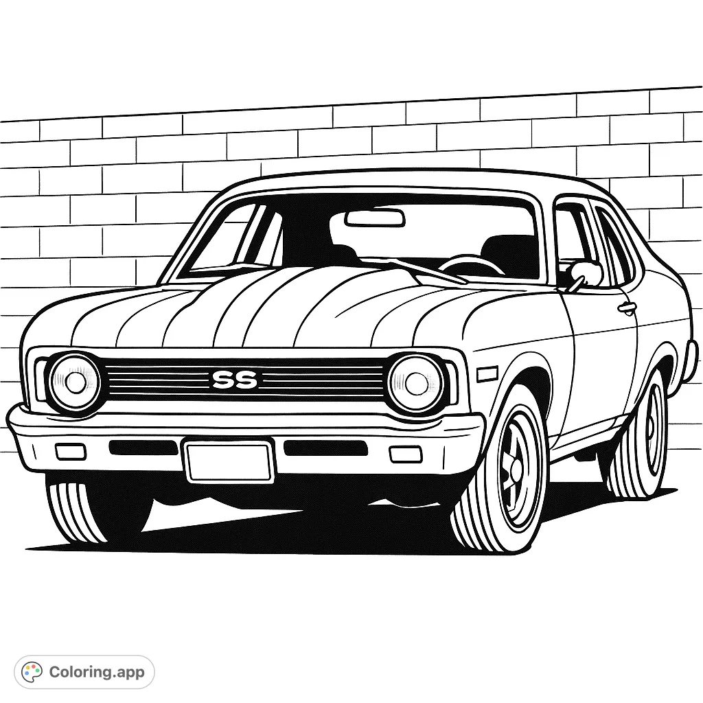 Experience the thrill of a classic muscle car with a powerful hood scoop and racing stripes. Perfect for car enthusiasts to customize this iconic vehicle.