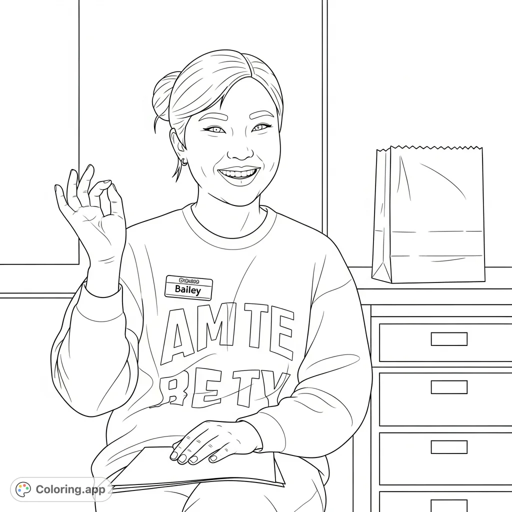 Capture the warmth of Bailey, a Chinese American individual, with a cheerful smile and detailed indoor setting. Perfect for all ages.