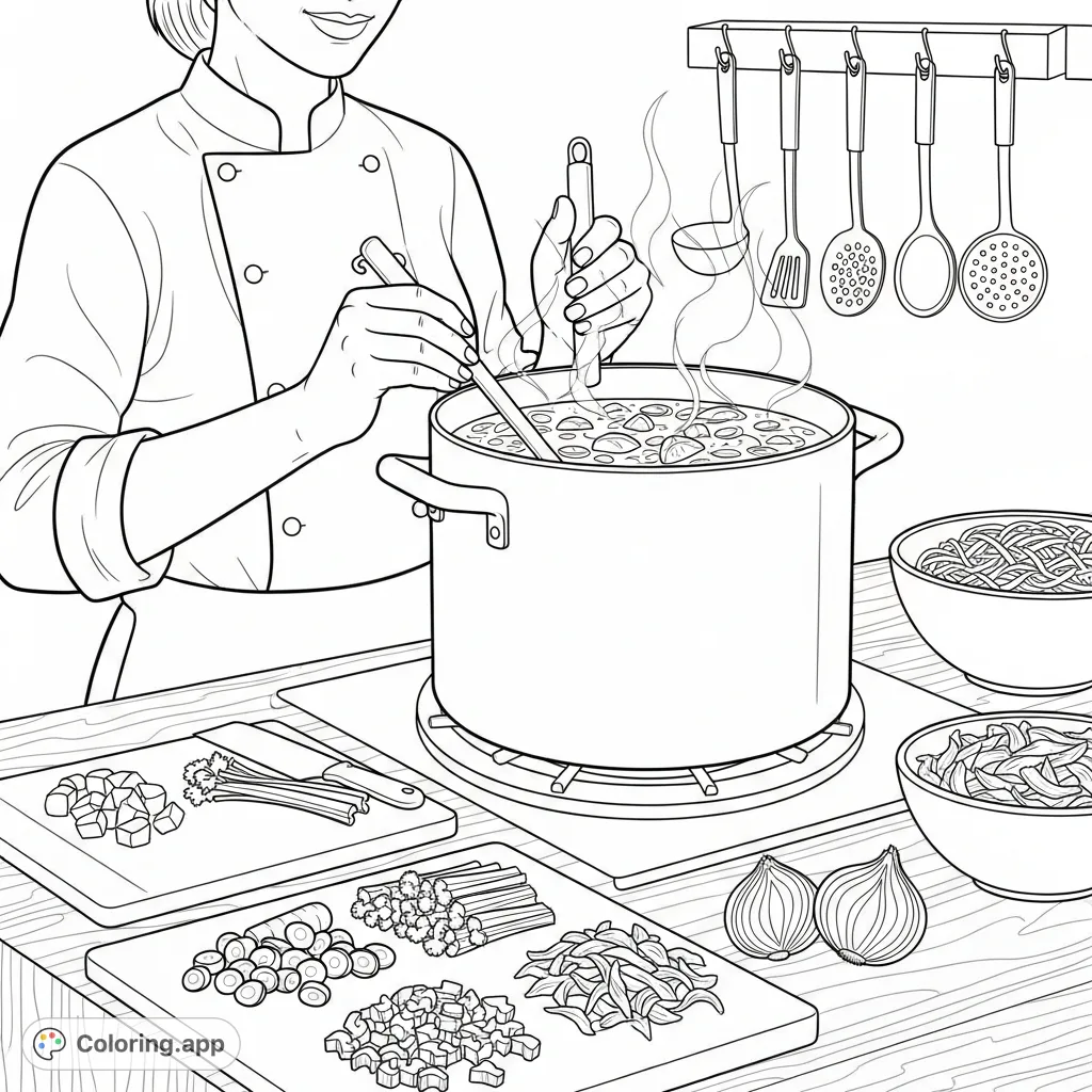 Stew Coloring Chef Stirring Soup - Coloring.app