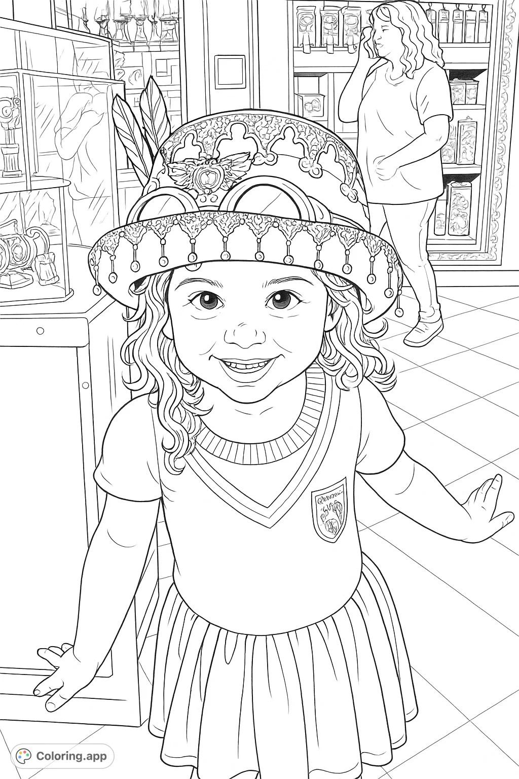 A charming child in a detailed steampunk-inspired hat with gears, goggles, and feathers, wearing a V-neck sweater with a crest, ready for a grand adventure.