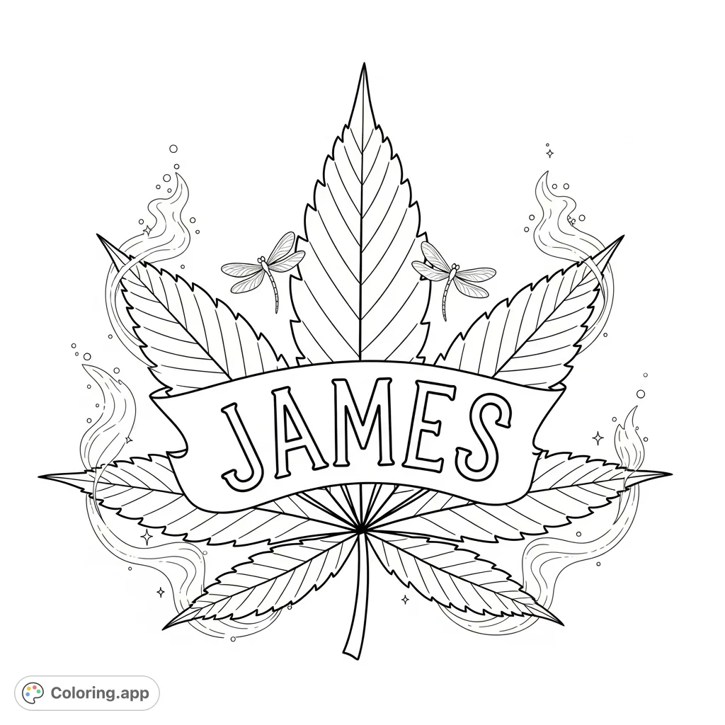 A unique cannabis leaf design featuring the name 'JAMES' inscribed within its iconic serrated lobes. Perfect for personalized relaxation and creative expression.