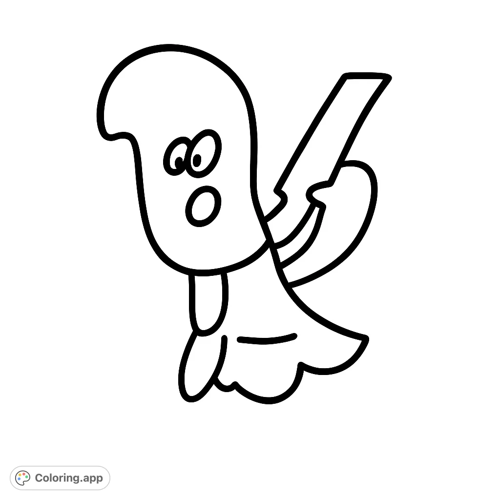 A fun, cartoon ghost with expressive eyes holds a stylized cleaver, offering a unique and simple design for creative coloring.