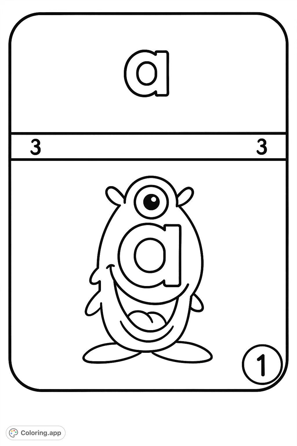 Meet the cheerful letter 'a' monster! This fun alphabet coloring page features a cute character and the letter 'a' for early learning and creative play.