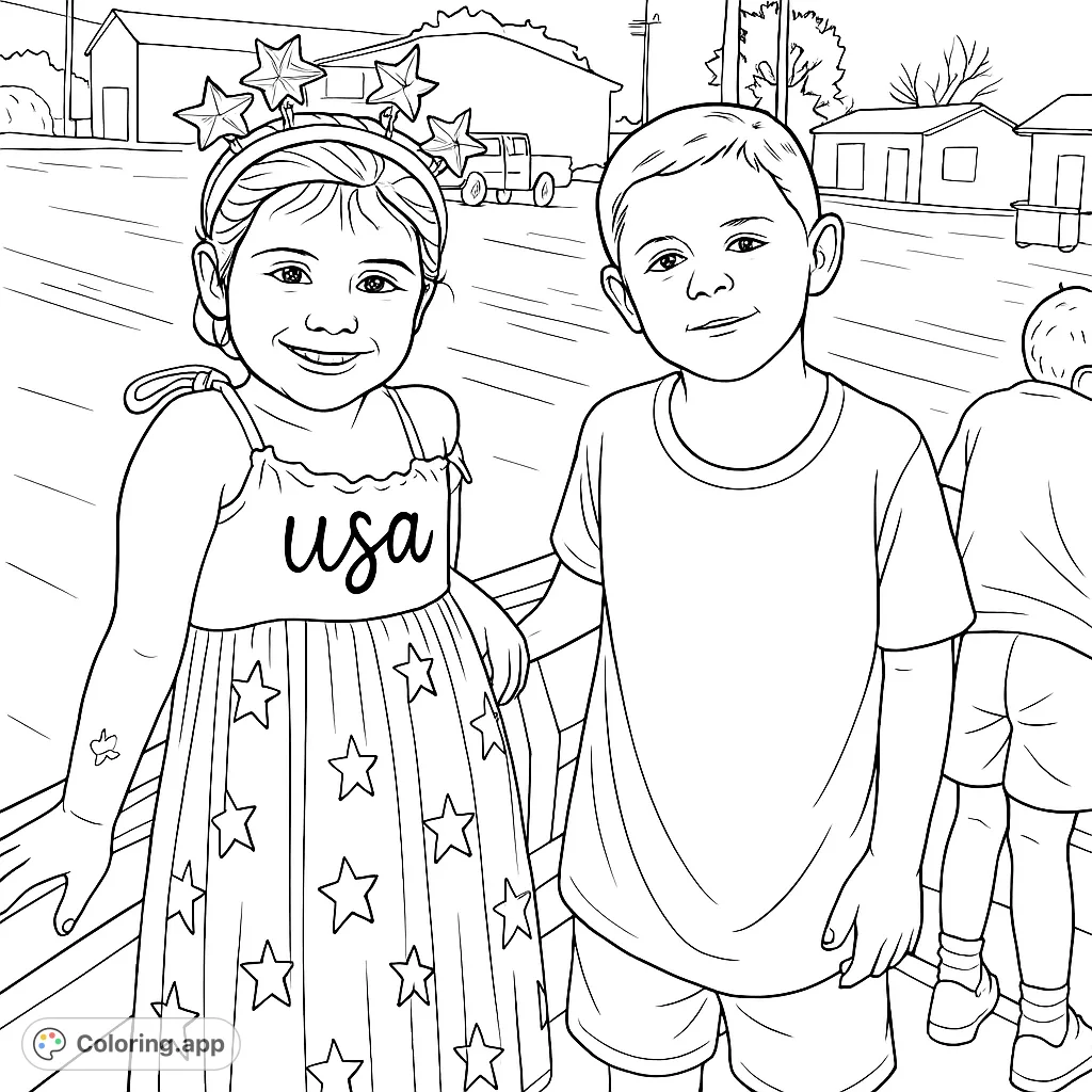 Capture the joy of childhood with a star-spangled dress, playful headband, and a cheerful boy. Perfect for celebrating national pride and family fun.