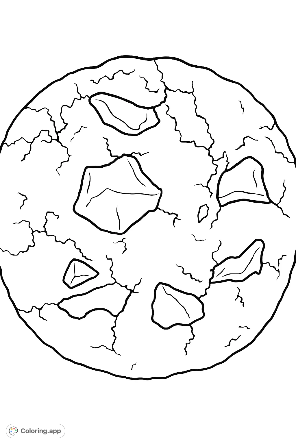 Indulge in this delightful baked treat coloring page, featuring a textured round cookie adorned with delicious chunks. Perfect for a sweet escape!