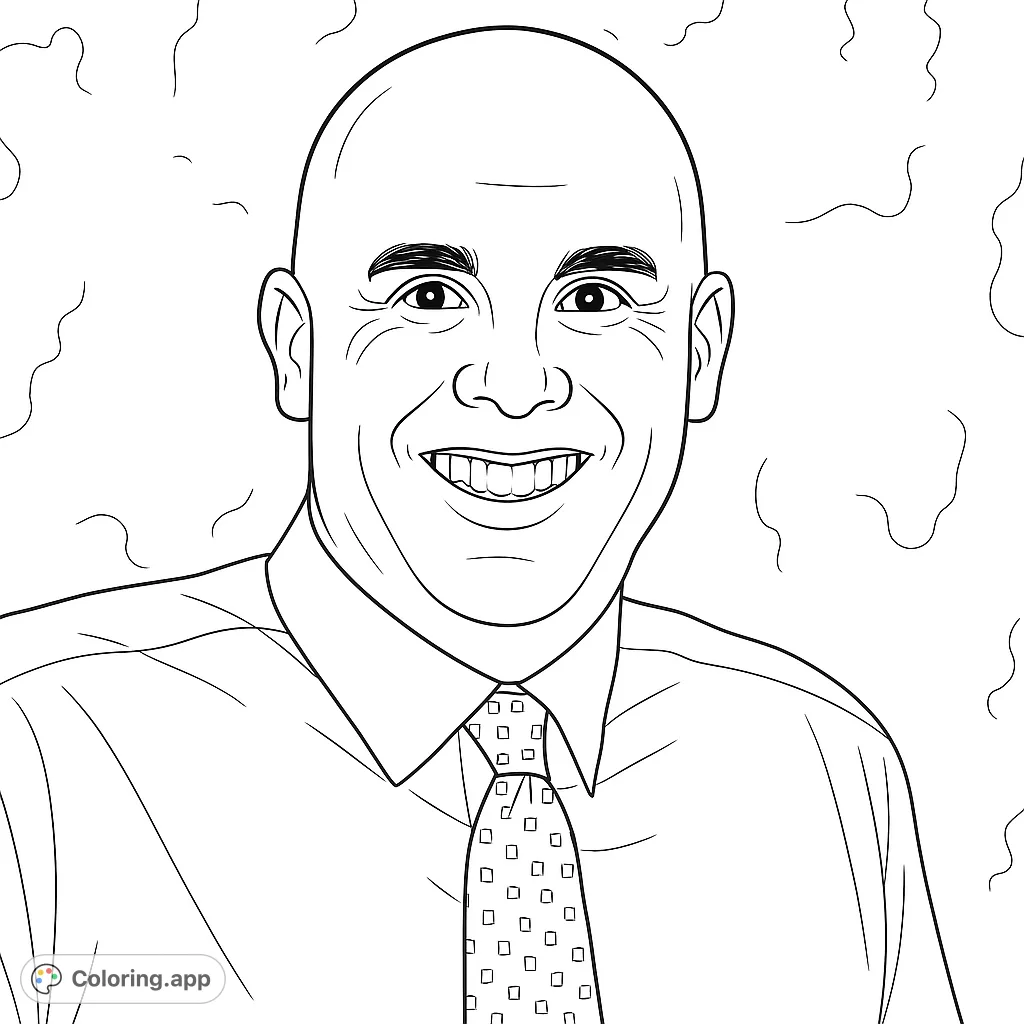 A friendly, smiling man in a collared shirt and patterned tie, ready for you to add your creative touch. Perfect for a relaxing coloring session.