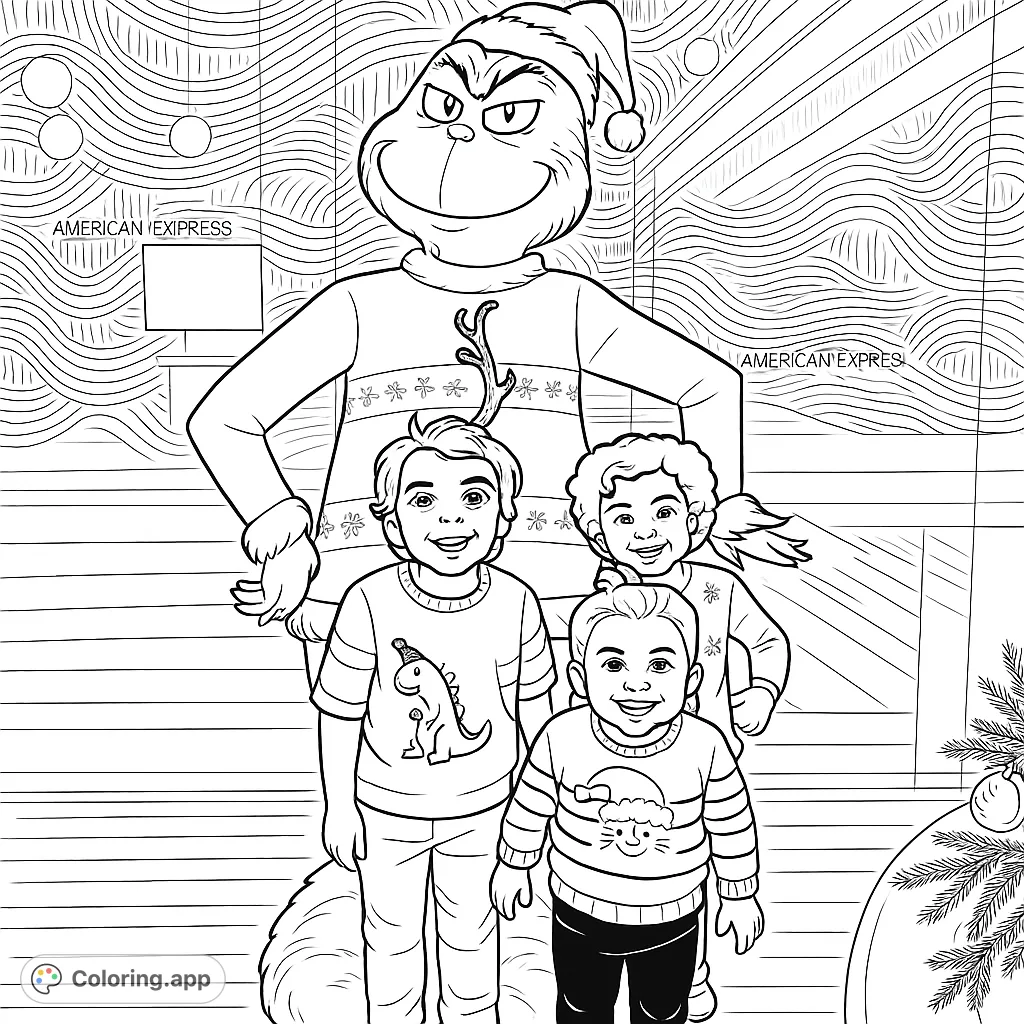 Capture the festive spirit with this holiday character and three happy children, perfect for spreading cheer and creativity during the season.
