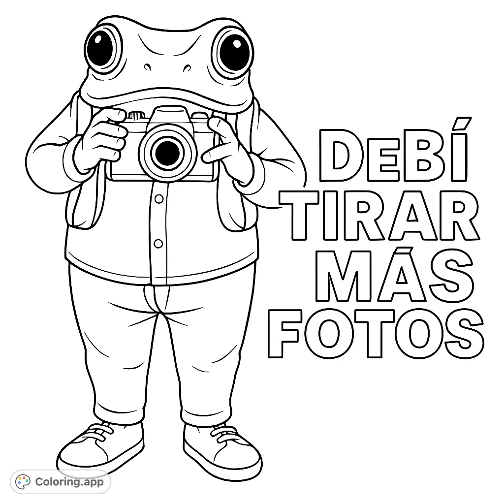 A fun frog photographer character ready to capture memories! This unique frog coloring page is a free printable, perfect for creative exploration and imaginative play.