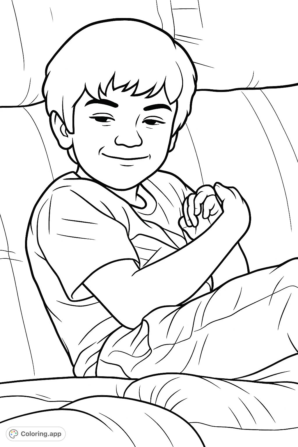 A charming portrait of a young child seated on a textured couch, offering a delightful and expressive scene perfect for personalized coloring and creative expression.