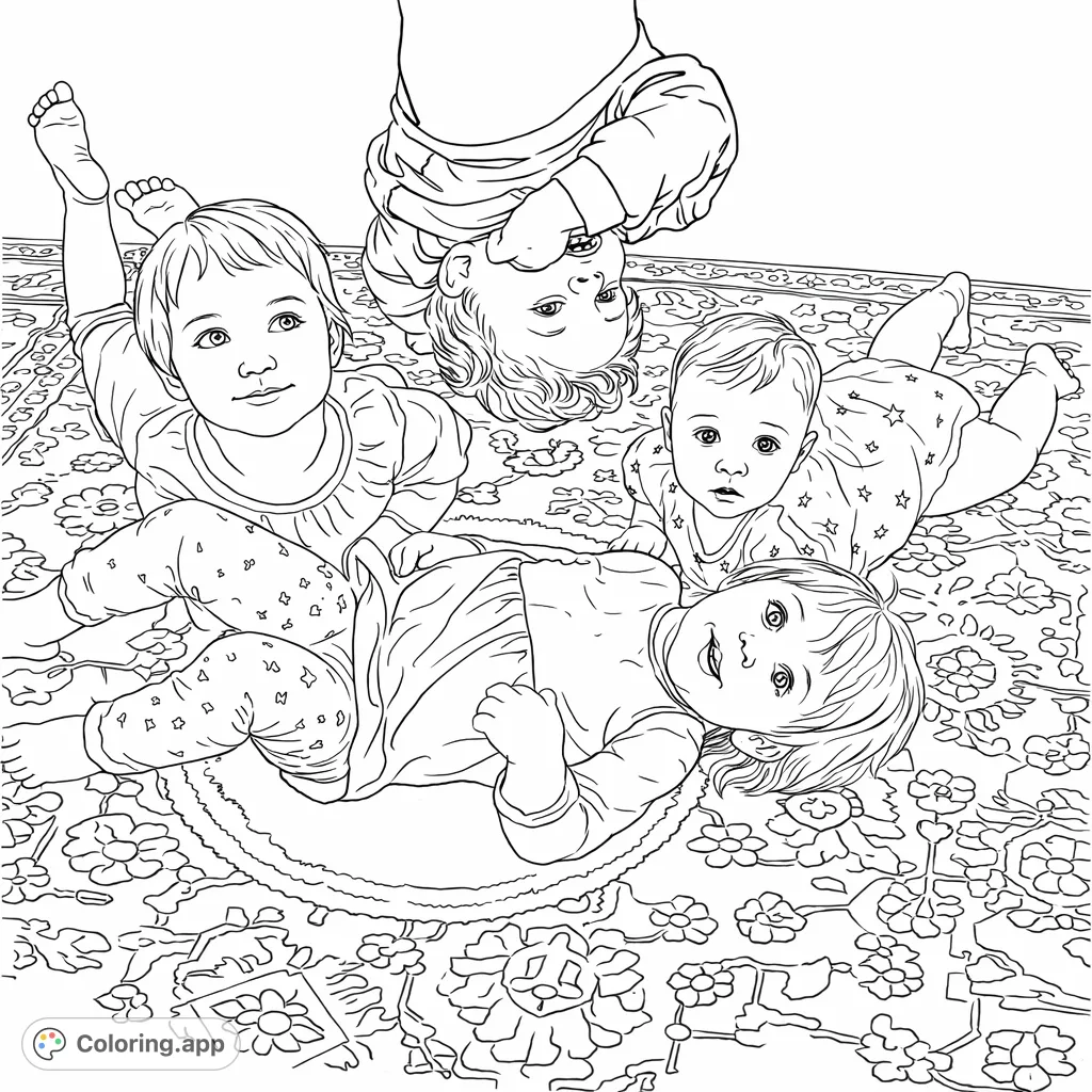 Face Rug Coloring Playful Children on Rug - Coloring.app