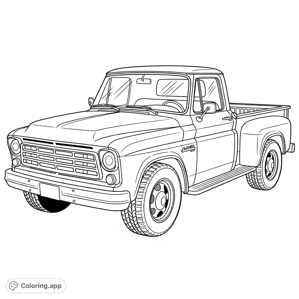 Detailed classic pickup truck ready for your creative touch. Features large wheels, a prominent grille, and a sturdy flatbed, perfect for vehicle enthusiasts.
