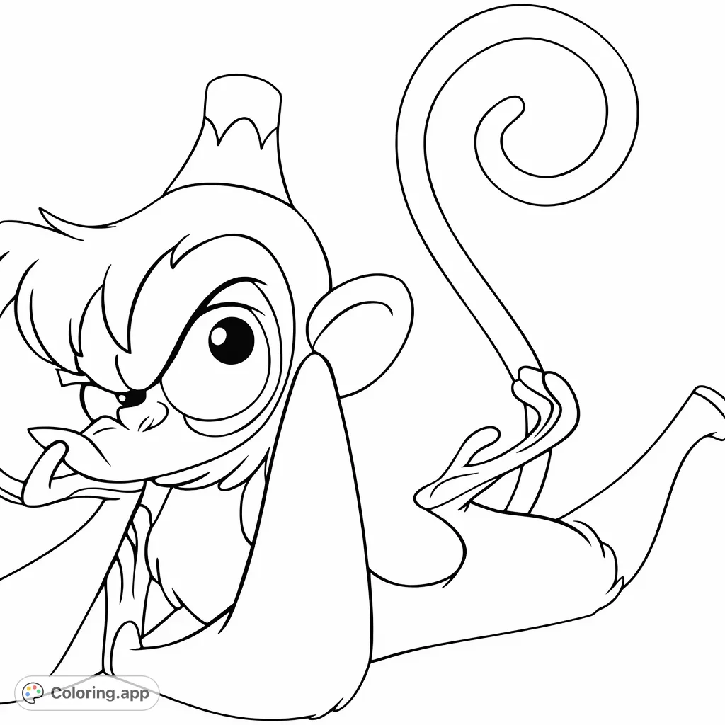 Dive into fun with this mischievous cartoon monkey coloring page, featuring a playful expression, distinctive hat, and long, curly tail. Perfect for creative adventurers!
