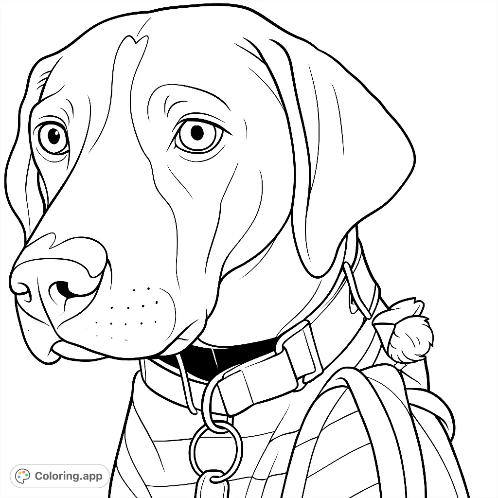 Capture the charm of an attentive dog wearing a patterned garment and decorative collar. This detailed canine portrait offers a delightful canvas for creative expression.