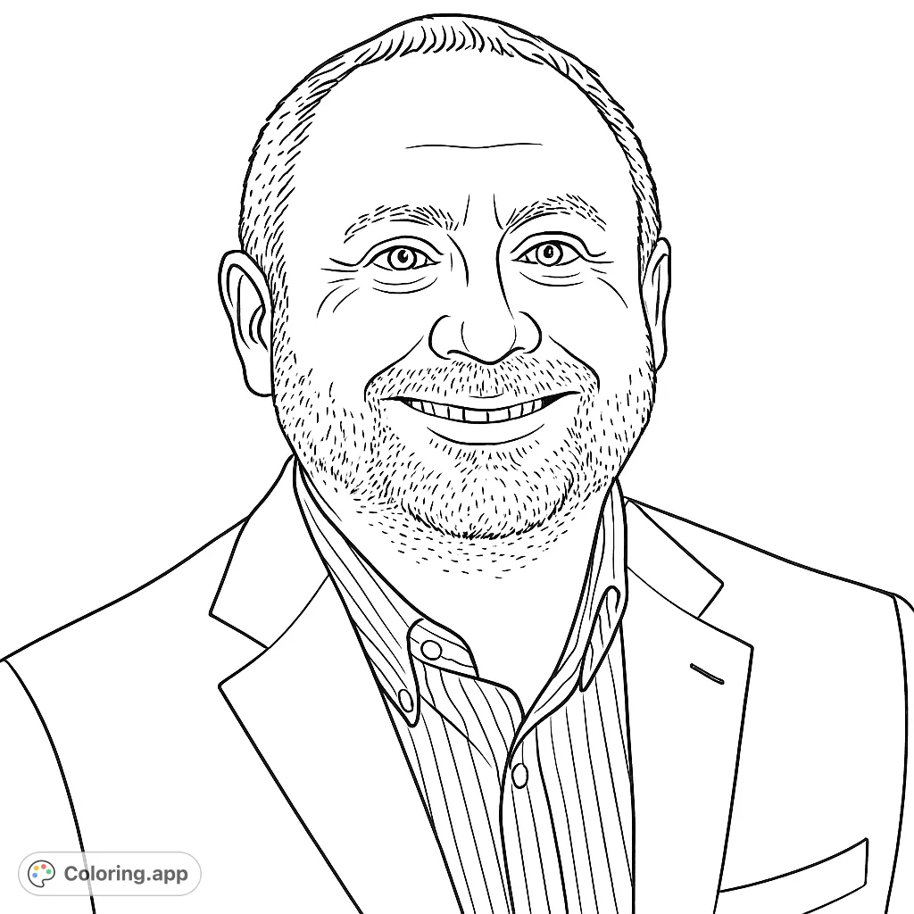 A friendly man with a beard and a striped shirt smiles warmly, captured in a detailed portrait. Ideal for practicing facial features and textures.