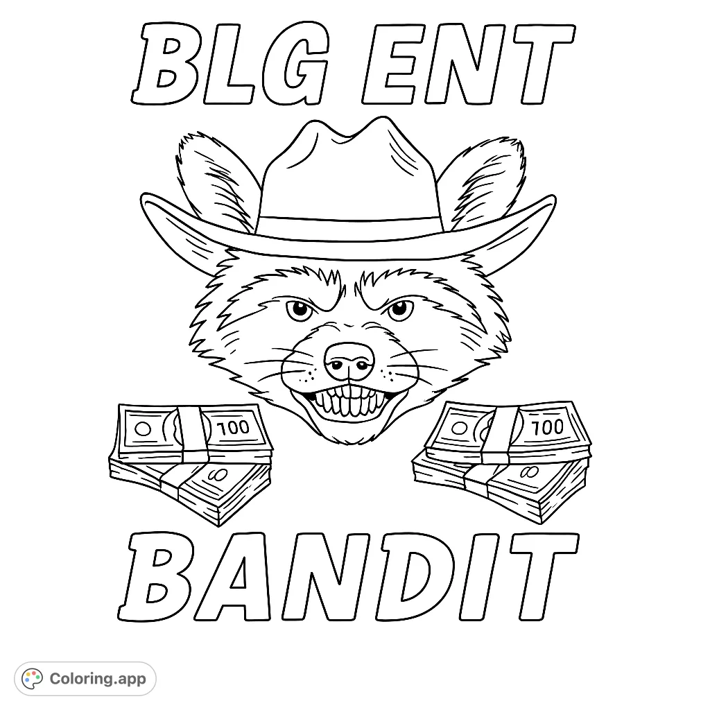Cool raccoon in a cowboy hat, holding a cigar, with stacks of cash and bold text. An edgy, street-style design ready for your creative touch.