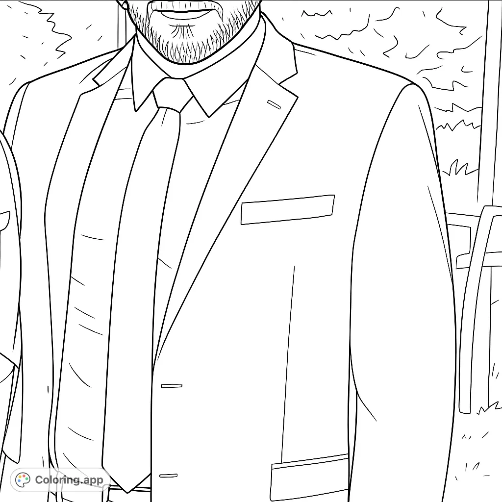 Color a sharp, sophisticated formal attire, featuring a detailed suit, shirt, and textured tie. Perfect for fashion enthusiasts and adult colorists.