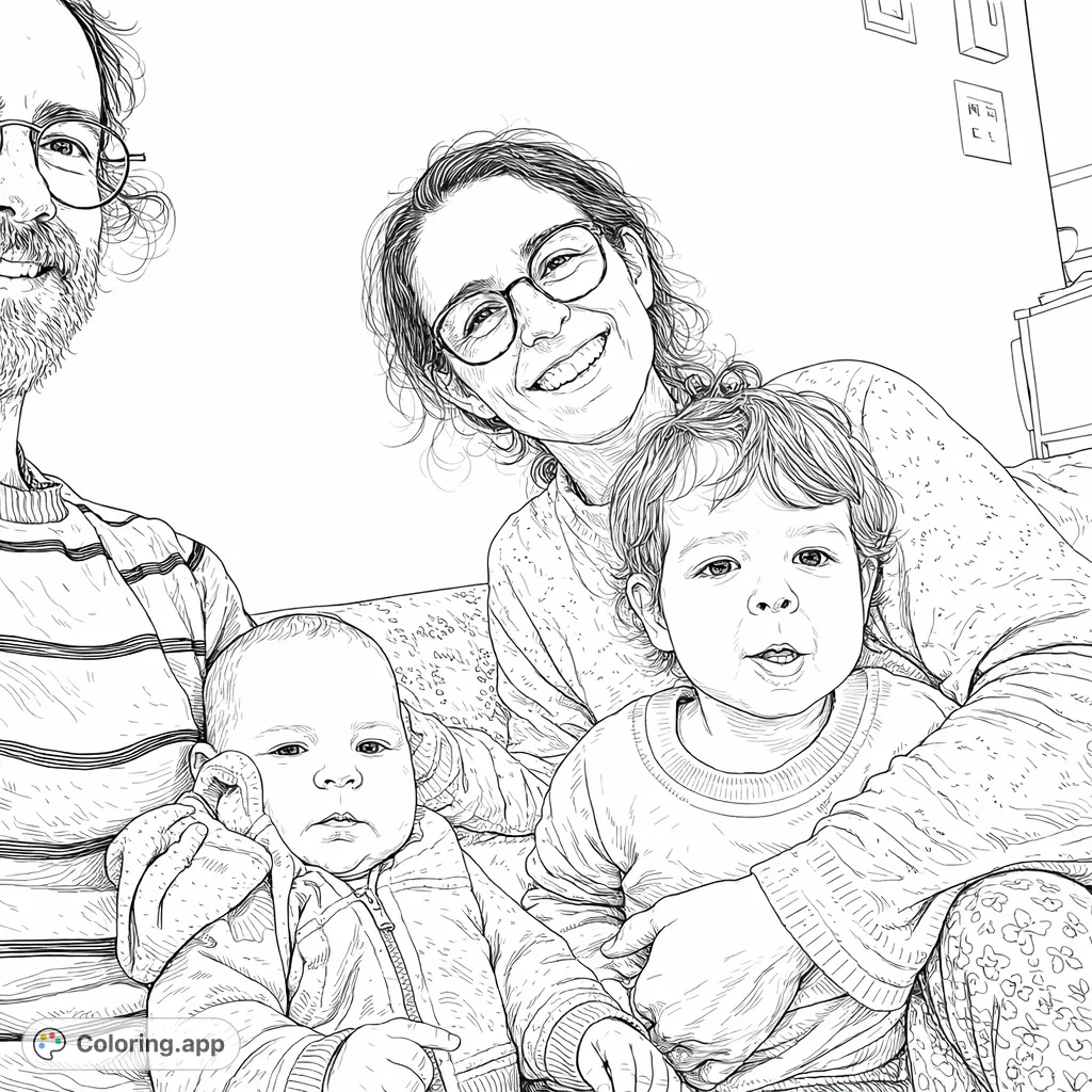 A heartwarming family portrait featuring two adults and two young children. Perfect for celebrating family bonds and creating a personalized keepsake.