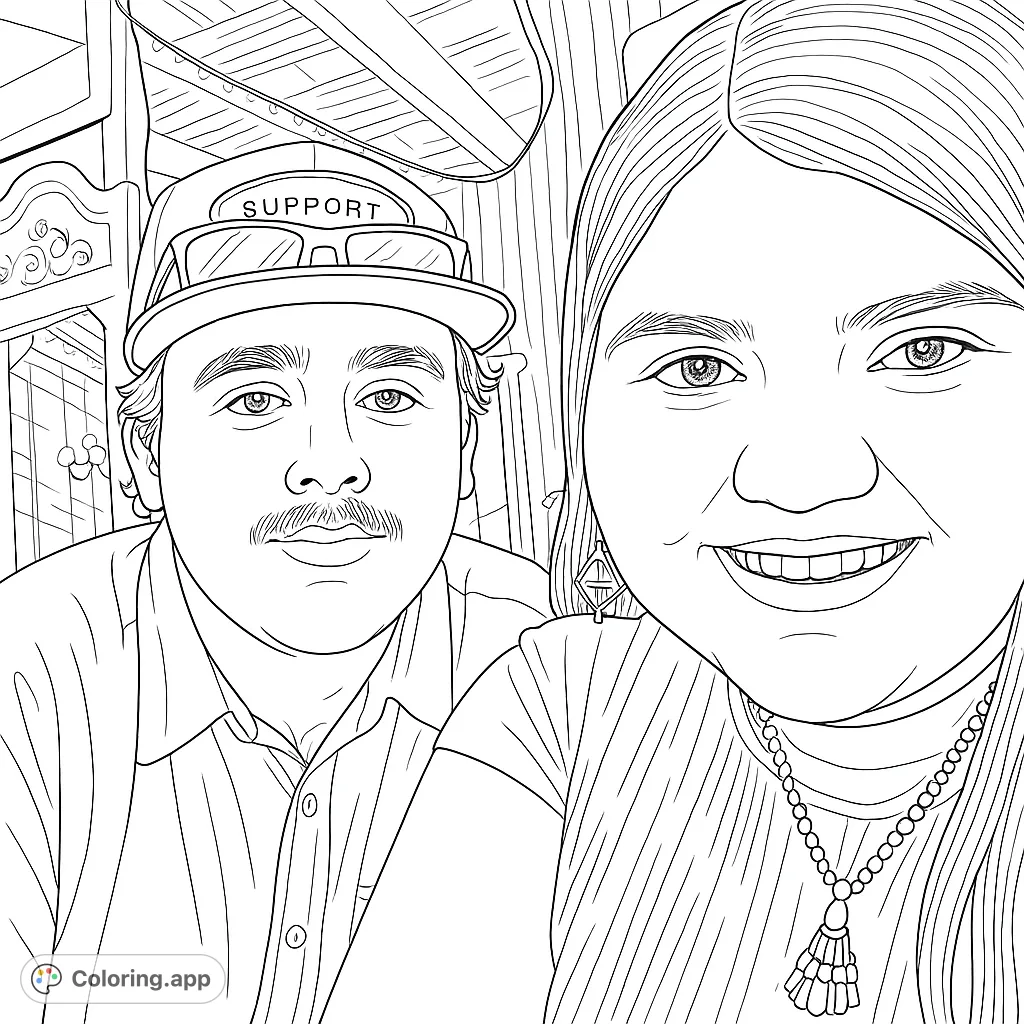 A heartwarming coloring page featuring a smiling duo, perfect for personalizing with your unique artistic flair and celebrating connections.
