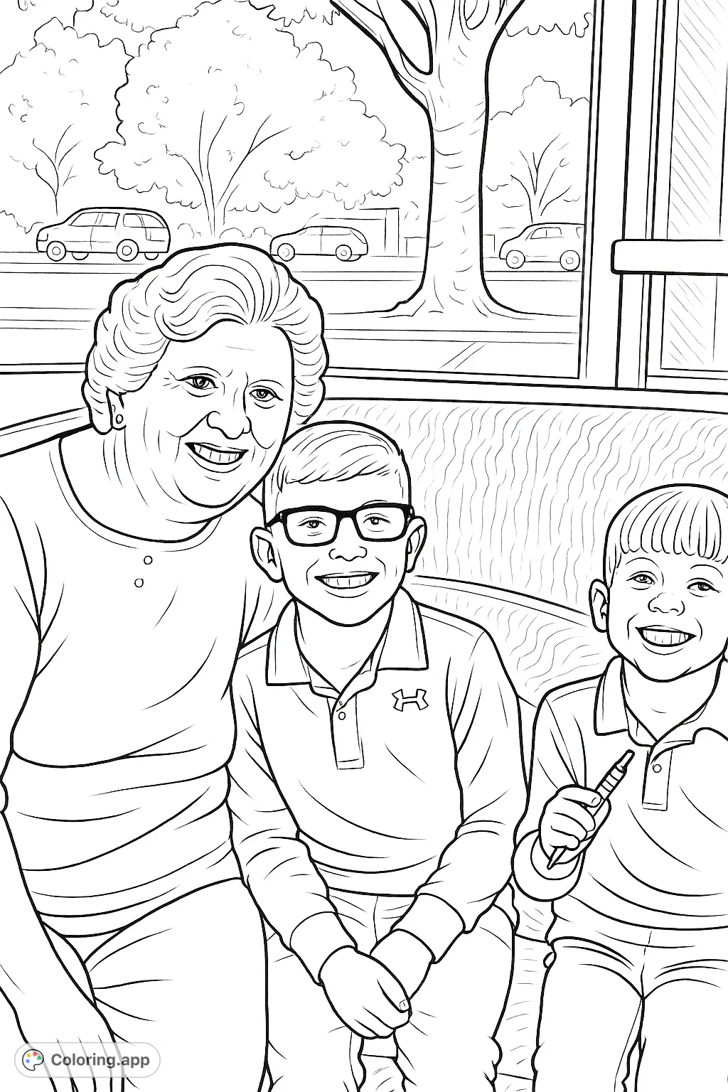 A heartwarming scene of a grandparent and two grandchildren sharing smiles in a cozy setting. Perfect for celebrating family bonds and creating cherished memories.