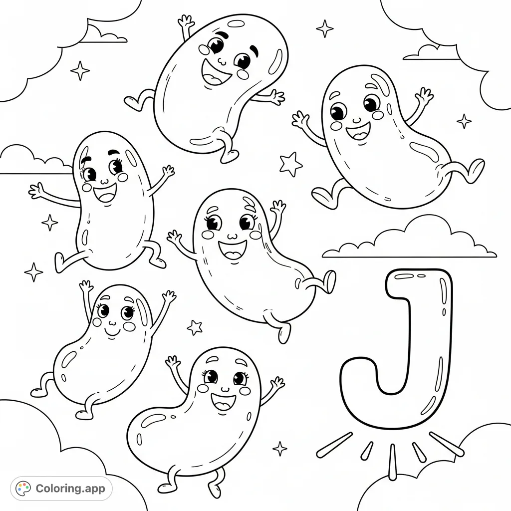 Jumping Jellybeans and Letter J - Coloring.app
