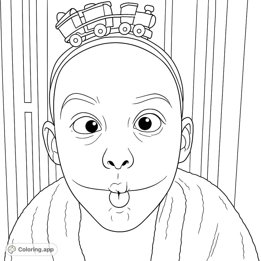 Capture the joy of childhood with this playful silly face coloring page. A child with a fun headpiece makes a goofy expression, perfect for creative fun.