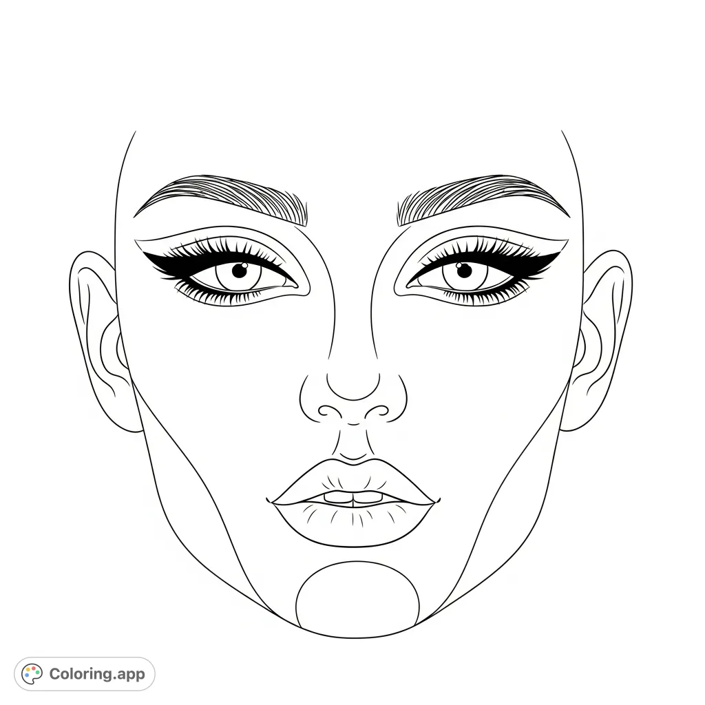 Explore a glamorous 1920s makeup face chart for artistry practice, featuring a dramatic cut crease, sharply defined brows, and iconic full Cupid's bow lips.