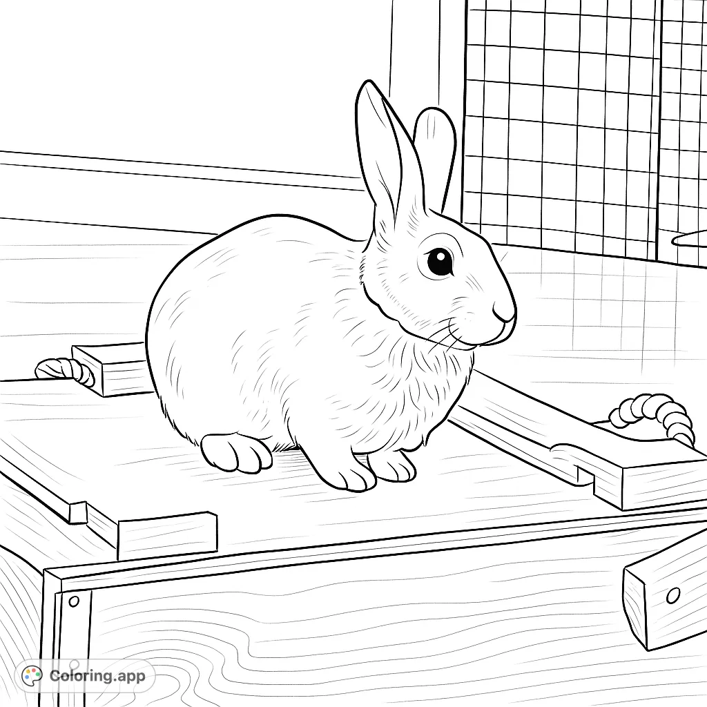 A charming rabbit rests peacefully on a wooden crate. Features prominent upright ears and a soft, rounded form. A delightful scene for all ages.