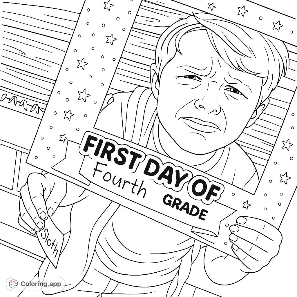 Capture the excitement of a new school year! A child poses proudly with a 'First Day of Fourth Grade' frame. Perfect for celebrating milestones.