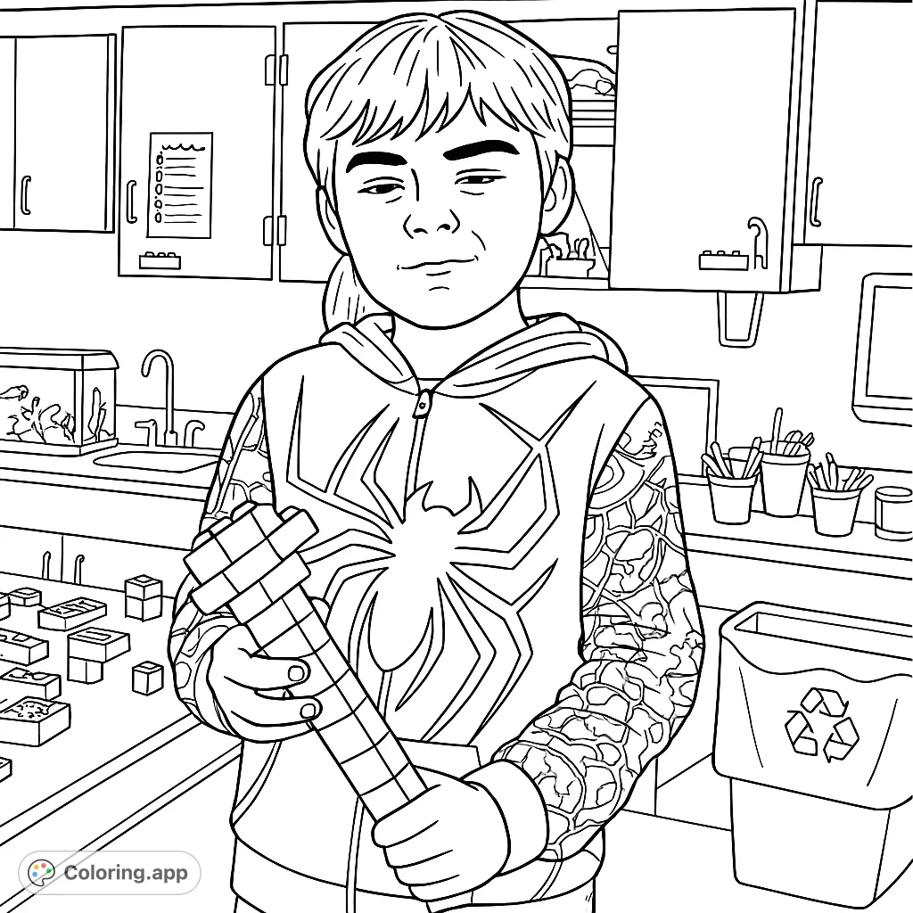 A young boy proudly holds his unique block creation in a lively classroom. Inspire creativity with this detailed scene.