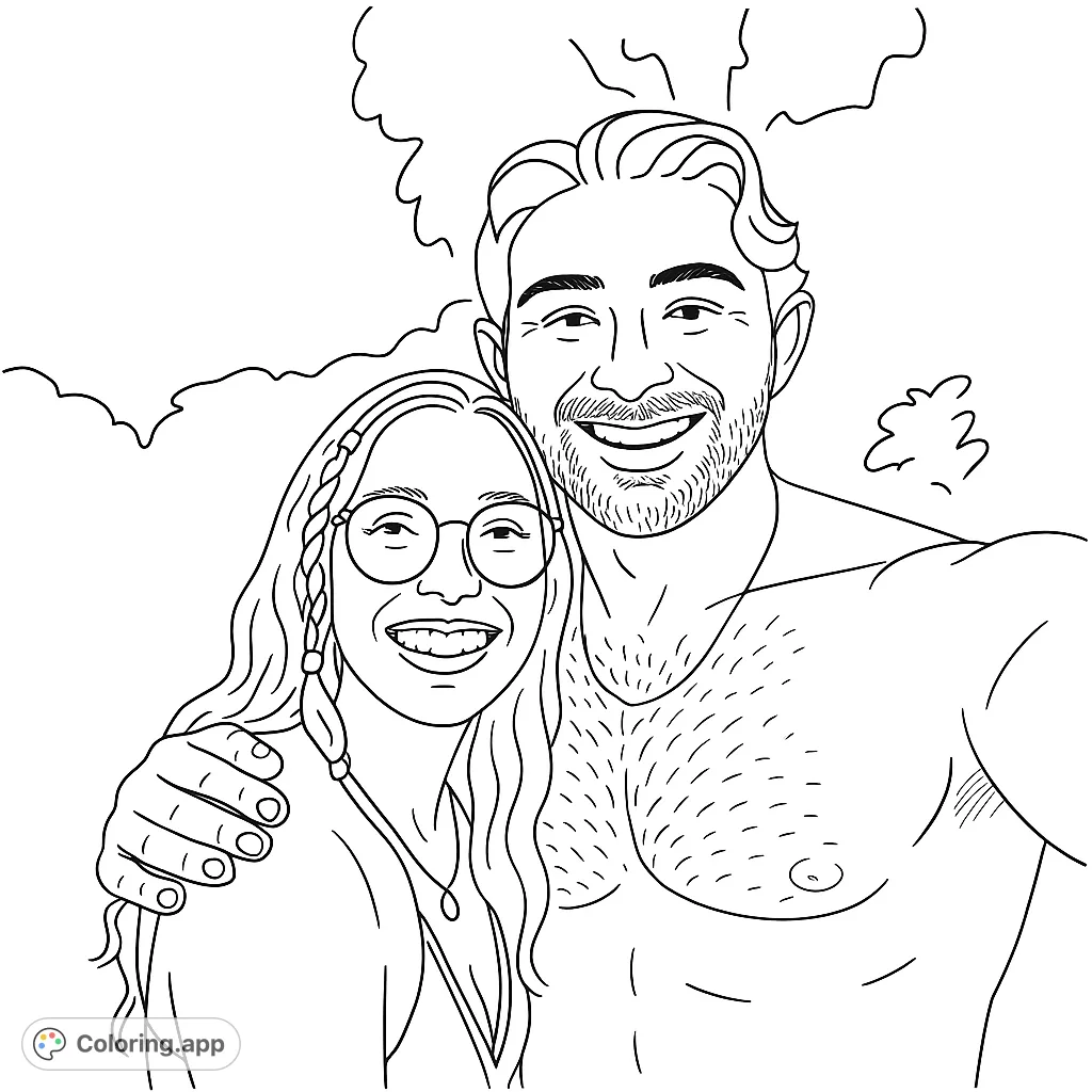 Capture the happiness of two individuals in this simple, animated portrait. Perfect for expressing connection and warmth with your own creative palette.