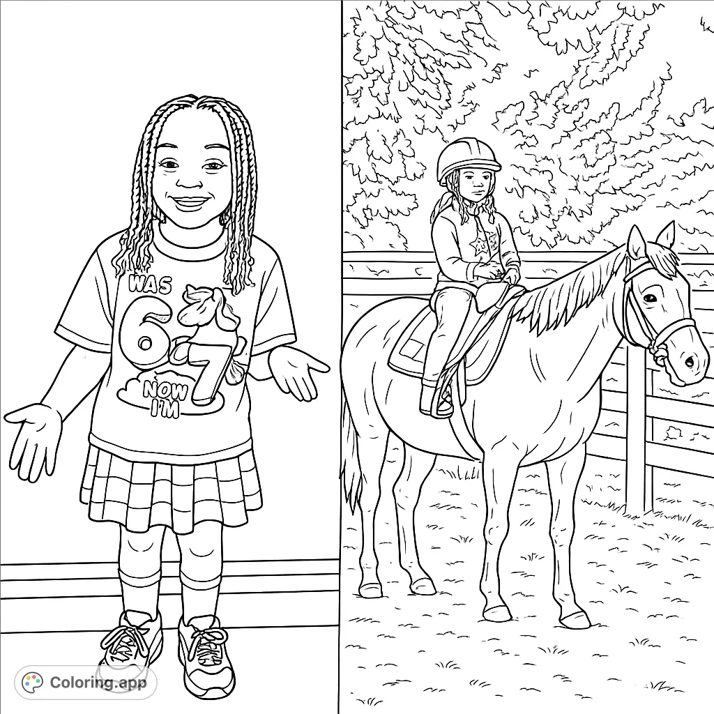 Capture the joy of a child's milestone and horseback riding. Features a playful unicorn t-shirt and a gentle horse ride in a natural setting.