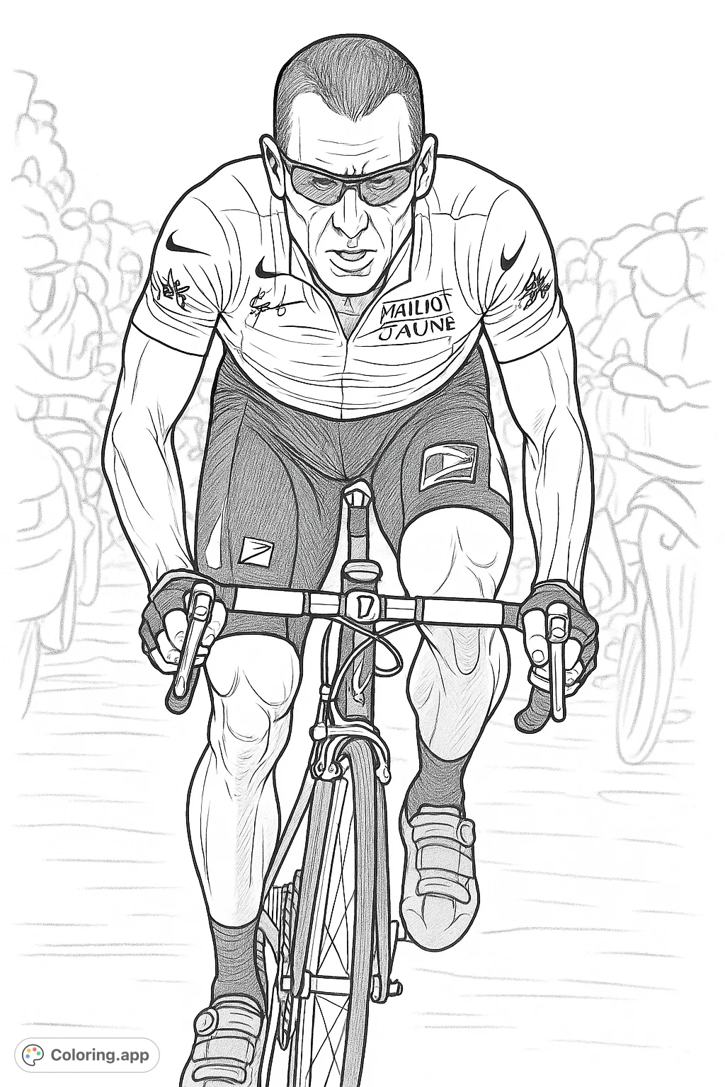 Experience the thrill of a competitive cycling race! This dynamic page features a focused athlete on their bike, perfect for sports enthusiasts.